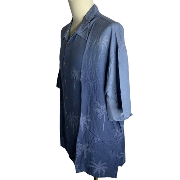 Pierre Cardin Button Up Hawaiian Shirt XXL Blue Camp Short Sleeve Palm Trees - Picture 3 of 6